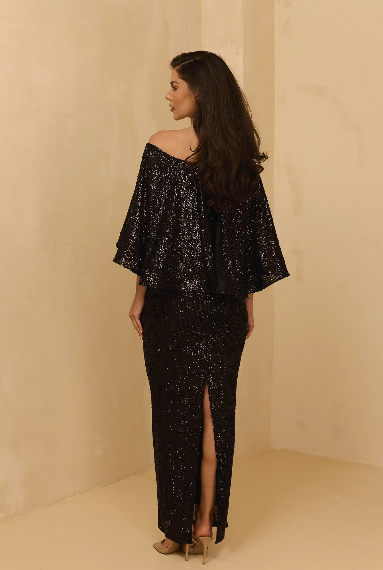 Chaeri - Maxi Vestido Negro de Lentejuelas