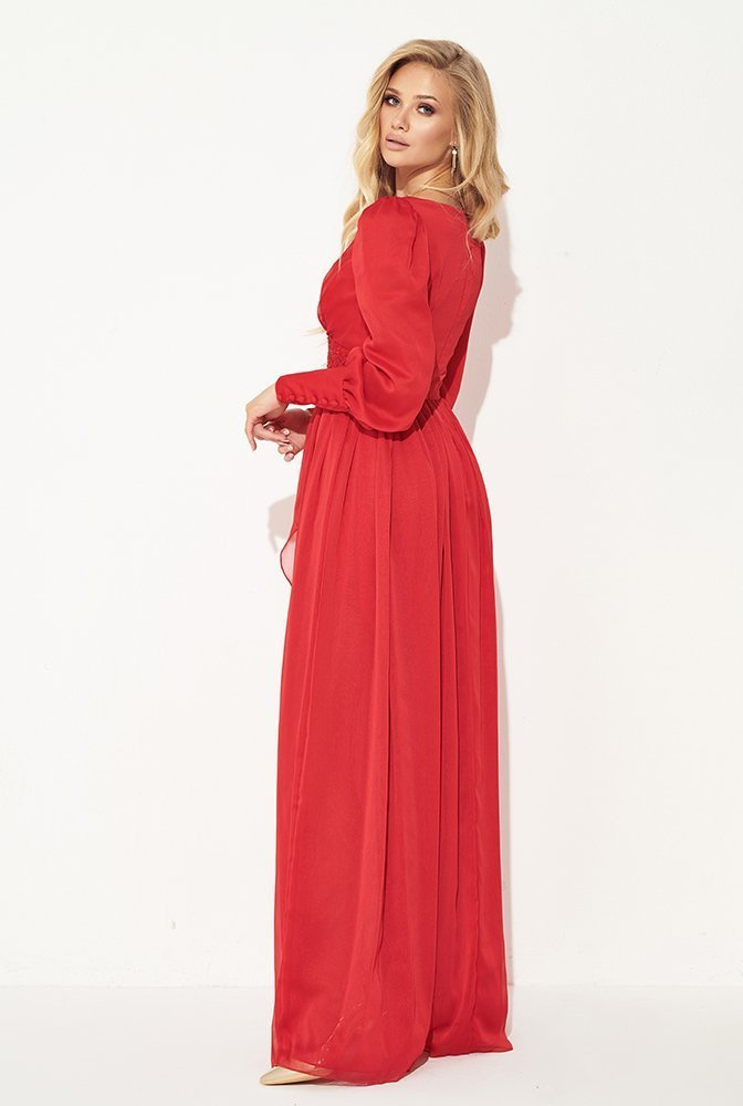 Pilar - vestido largo rojo con bordados